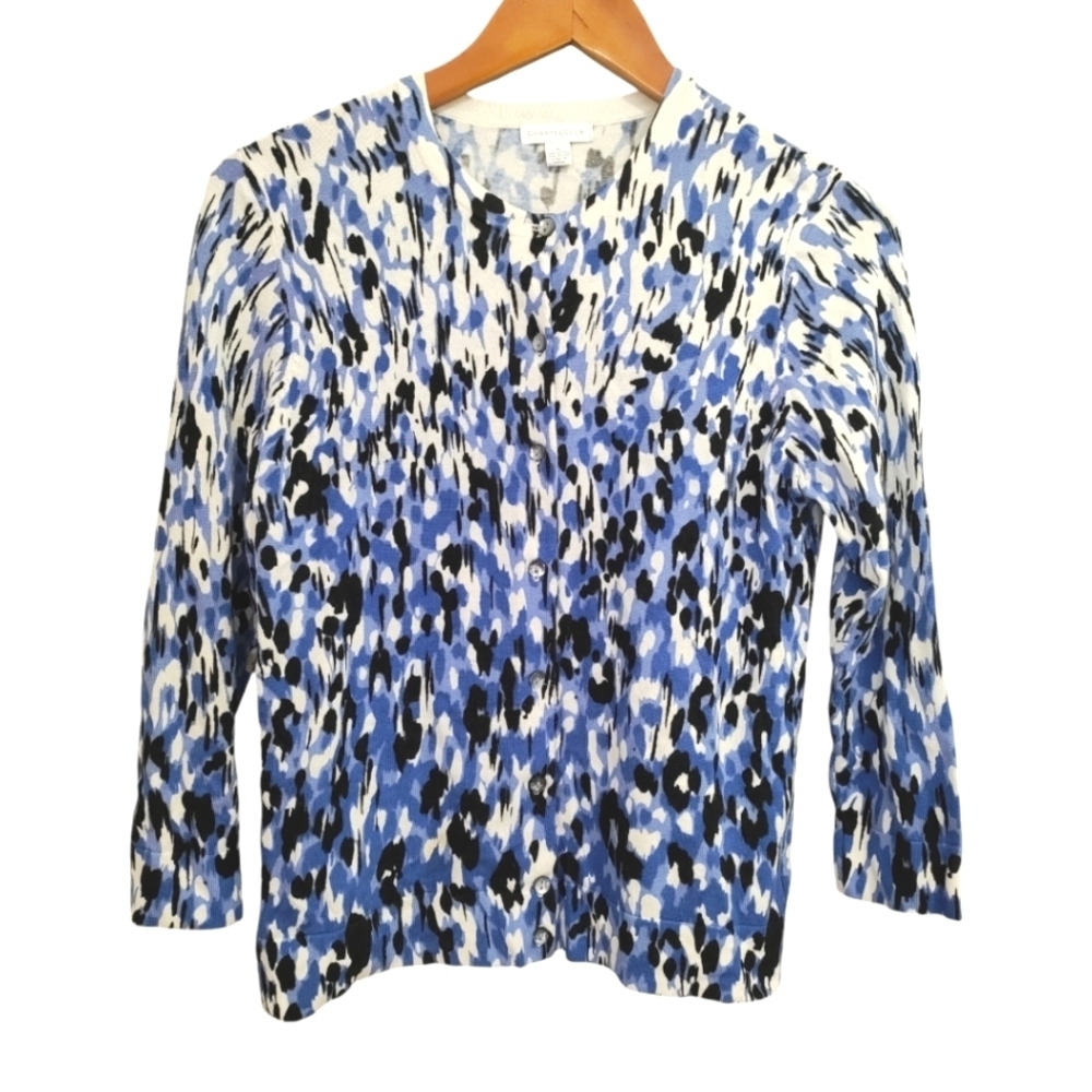 Charter Club Blue & White Button Down Cardigan